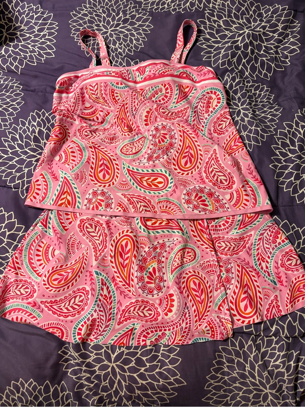 Pink Paisley Tankini Set from Rotita , a  paisley print and adjustable straps.